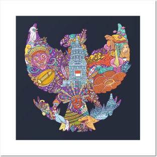 colorful illustration doodle of indonesia with garuda pancasila shape Posters and Art